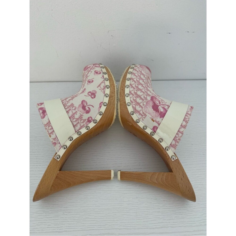 Dior Retro Vintage Trotter Print Logo Embellished Pink Blossom Clogs Mules 40 - Picture 8 of 9